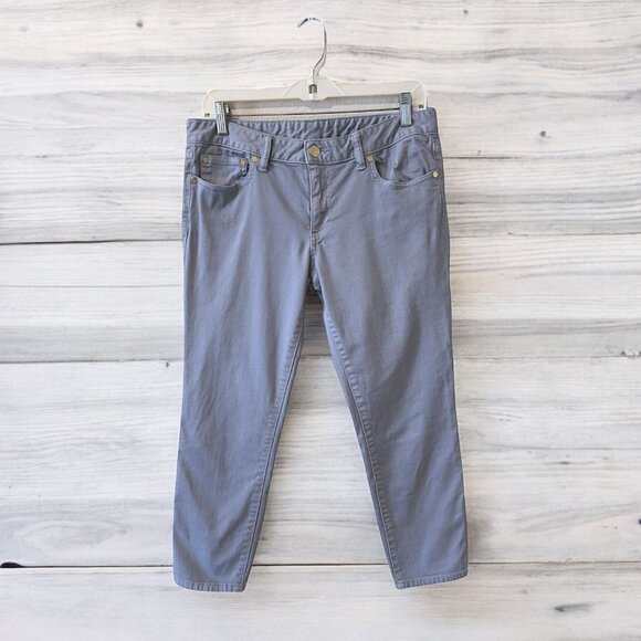 Tory Burch Alexa Cropped Skinny Jeans Size 31 Light Gray Stretch Denim Preppy - Picture 3 of 8